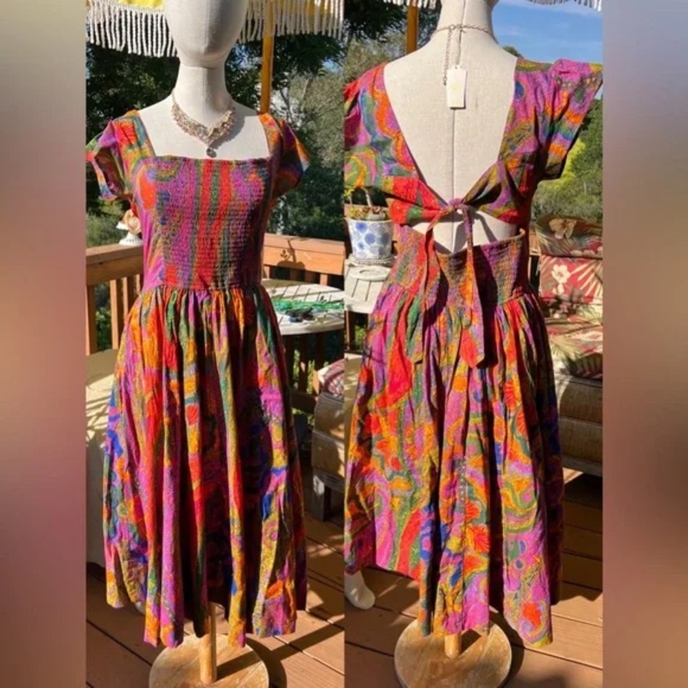 House of Harlow 1960 Multicolor Floral Midi Dress - Purple, Green, Orange, Pink - Picture 6 of 10